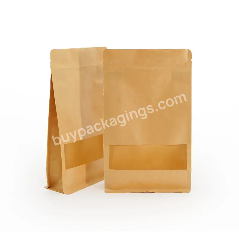 Custom Printed 250g 500g Coffee Bean Packaging Bag Resealable Zipper Kraft Paper Flat Bottom Zip Lock Pouch