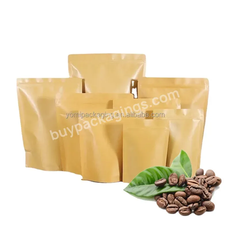 Custom Printed 250g 500g Coffee Bean Packaging Stand Up Kraft Paper Packaging With Zipper