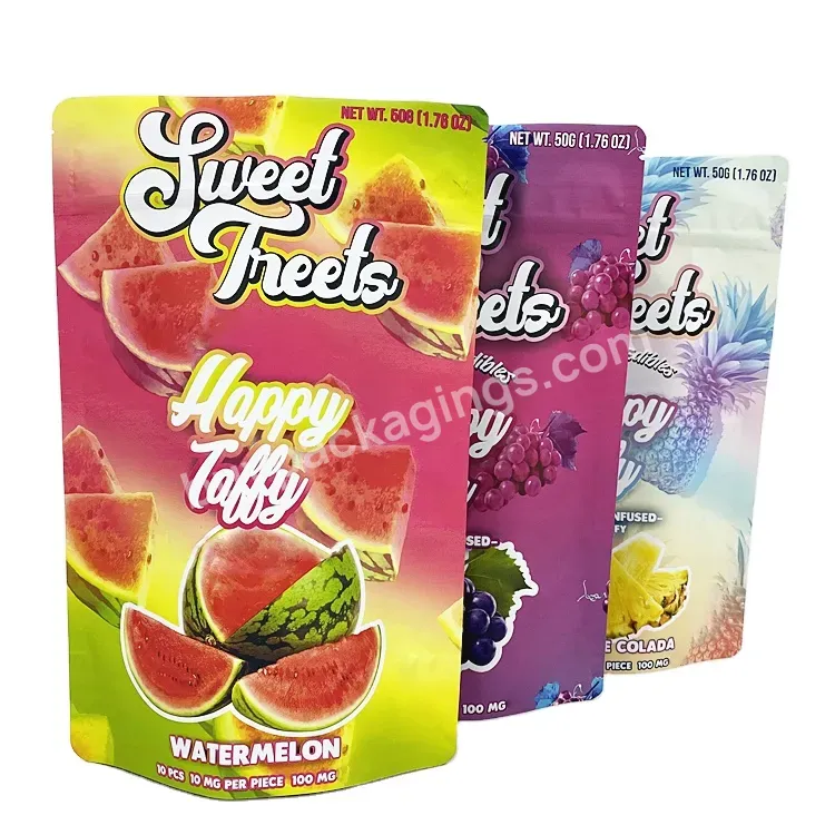 Custom Printed 3.5g Baggies Aluminized Foil Smell Proof Cookie Plastic Packaging Candy Edibles Mylar Bags