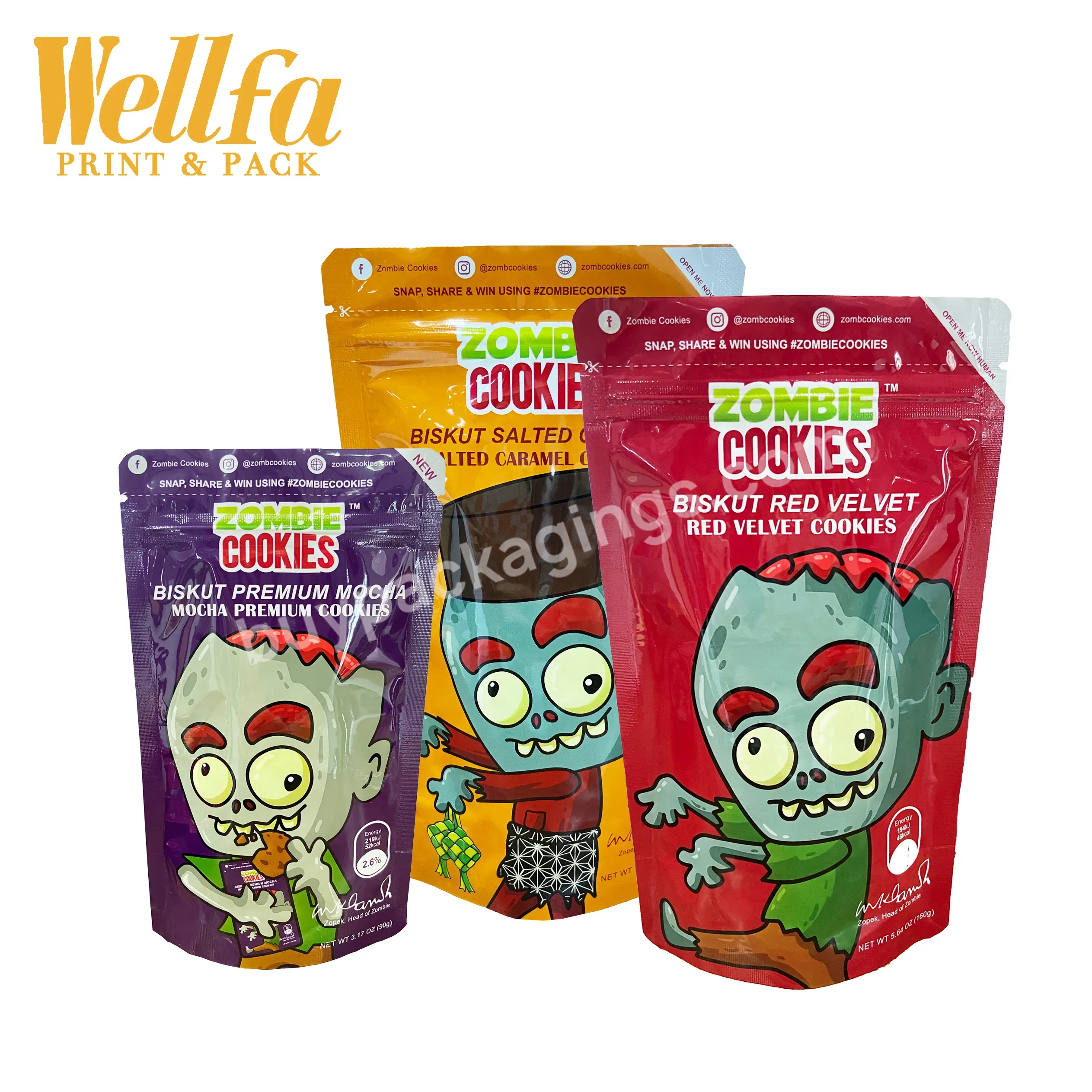 Custom Printed Aluminum Foil Bags Bolsa Pouches Food Package Mylar Matte Window Zipper Biscuit Packaging Stand Up Pouch