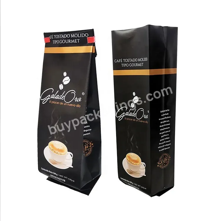 Custom Printed Aluminum Foil Plastic 250g Black Side Gusset Coffee Bean Packaging Bags With Valve And Tin Tie
