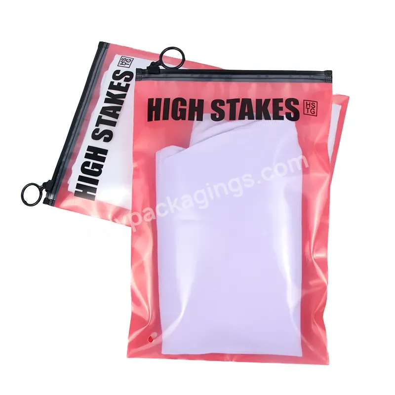 Custom Printed Bag Eco Friendly Clothing Packaging Bags Red See Through Front Resealable Plastic Ring Zipper Garment Bags