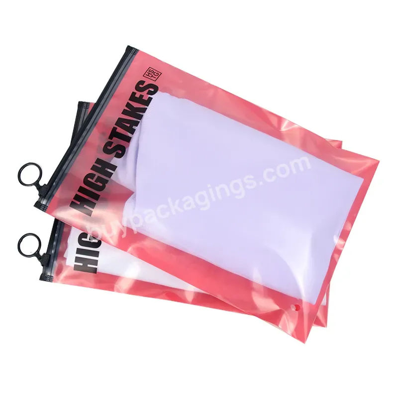 Custom Printed Bag Eco Friendly Clothing Packaging Bags Red See Through Front Resealable Plastic Ring Zipper Garment Bags