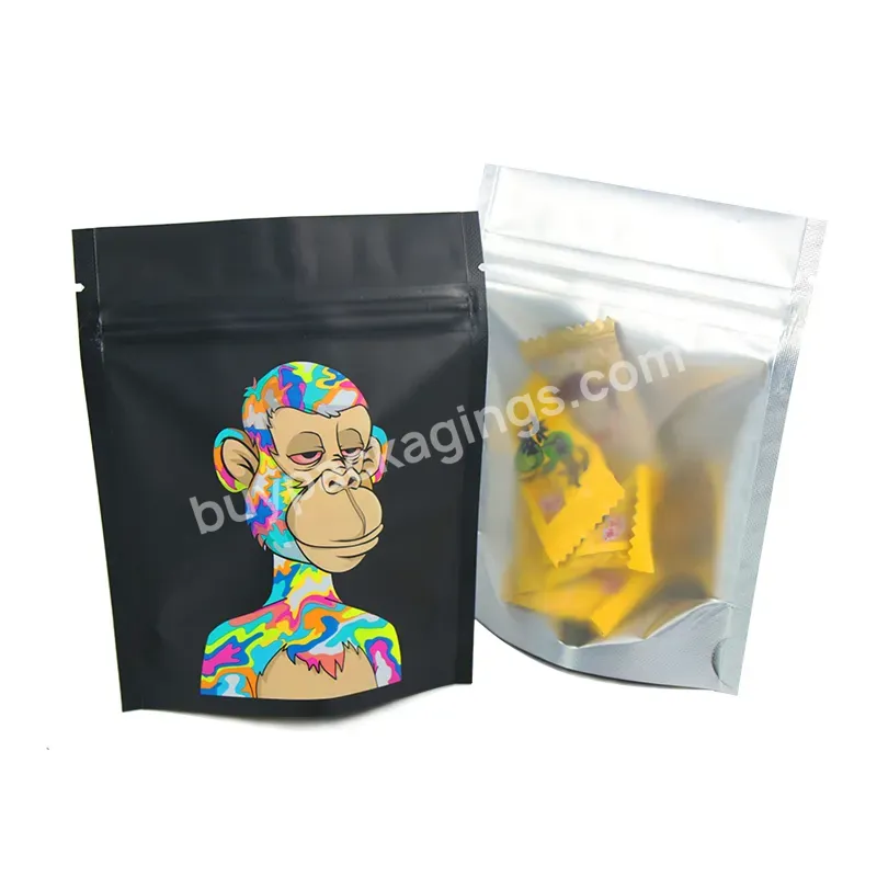 Custom Printed Bags Monkey Mylars Cr Zip Resealable Jelly Candy Package Zip Lock Mylar Bag Custom With Clear See Through Front