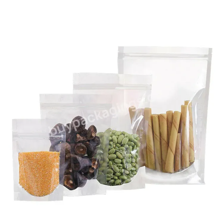 Custom Printed Big Clear Biodegradable Zip Lock Stand Up Pouch Resealable Ziplock Zipper Food Grade Poly Packaging Plastic Bags