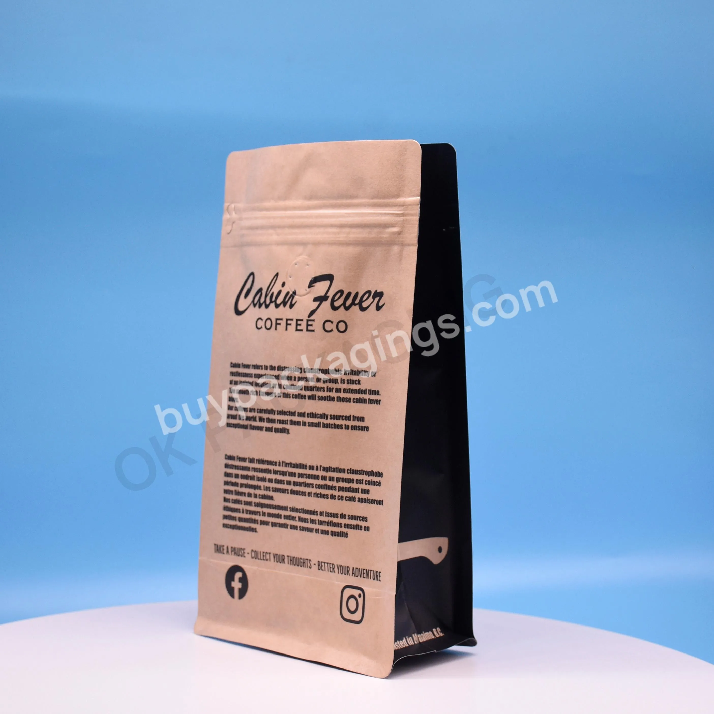 Custom Printed Biodegradable 8oz 12oz 16oz 5lb 100g 250g 500g 1kg Flat Bottom Zipper Coffee Bag With Valve