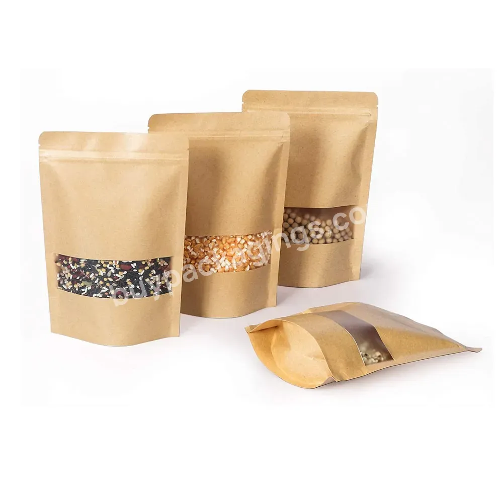 Custom Printed Biodegradable Bottom Coffee Packaging Foil Lined Kraft Paper Bag With Window