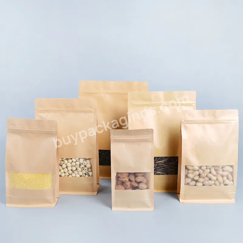 Custom Printed Biodegradable Zipper Food Packaging Pouch Flat Bottom Kraft Paper Coffee Tea Bag