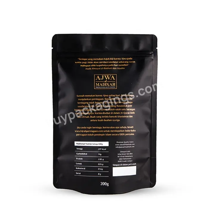 Custom Printed Black Aluminum Foil Plastic Transparent Window Food Packaging Bolsa Stand Up Pouch With Zipper