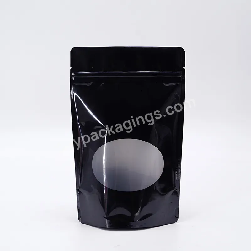 Custom Printed Black Luxury Reusable Zip Lock Stand Up Cashew Nuts Packaging Bags With Window
