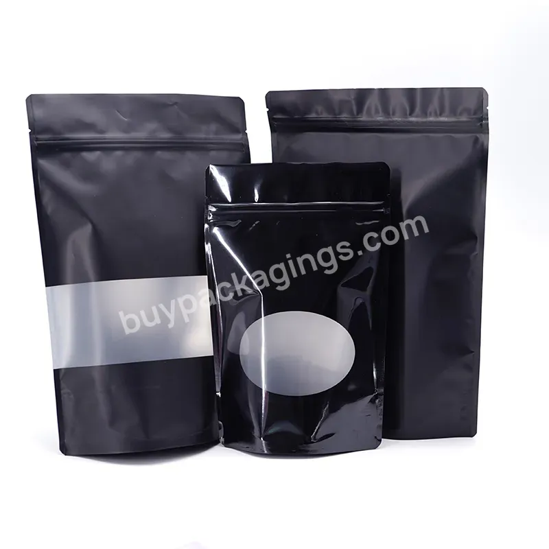 Custom Printed Black Luxury Reusable Zip Lock Stand Up Cashew Nuts Packaging Bags With Window