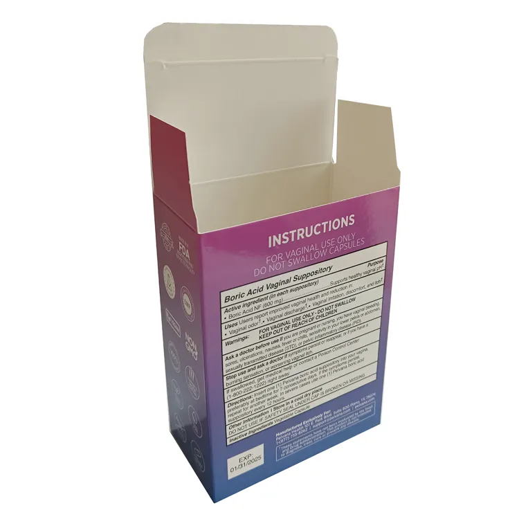 Custom printed cardboard medicine paper pill packing auto lock bottom box cosmetic box