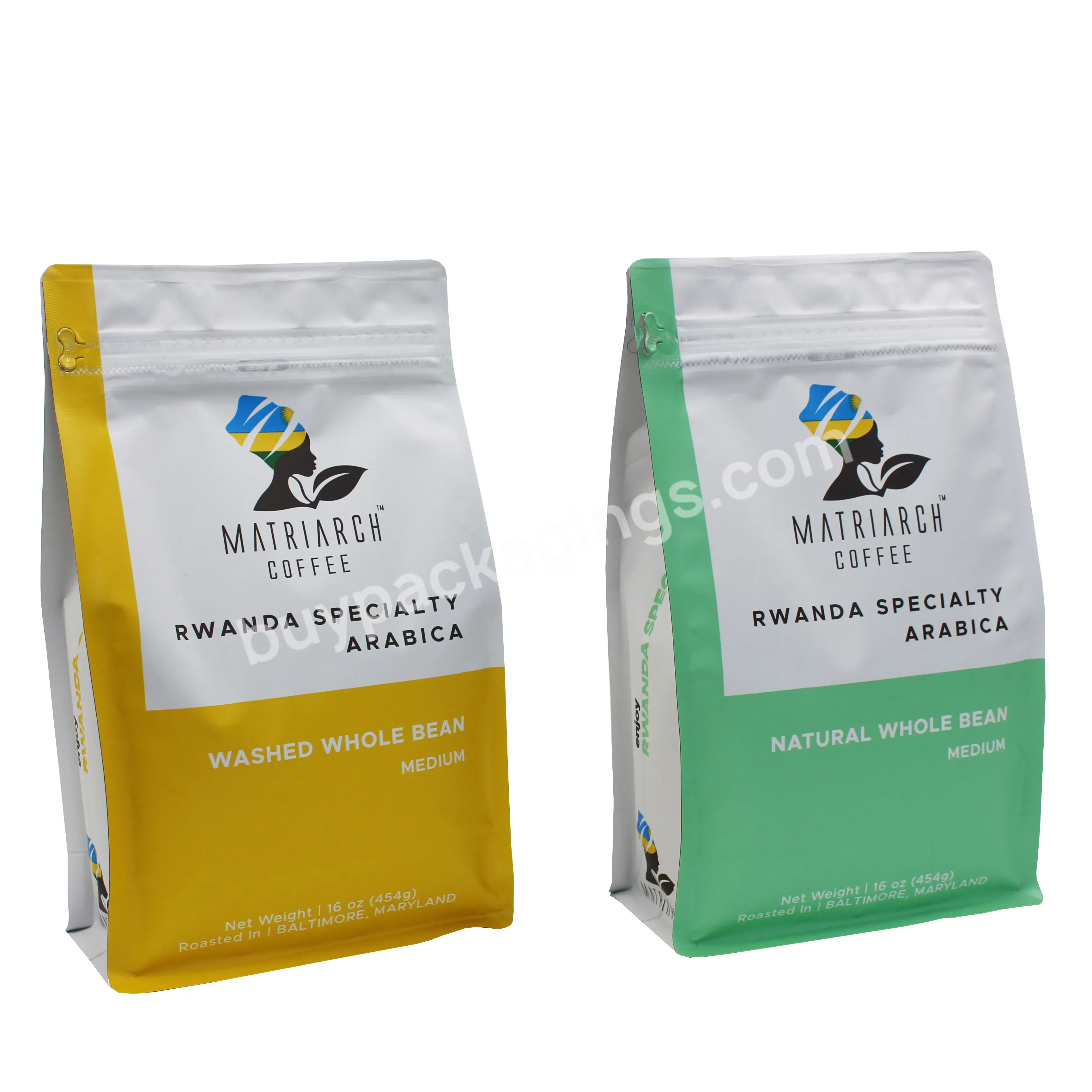 Custom Printed Coffee Bean Pouch Stand Up Flat Bottom Eight Side Seal Coffee Bag Packaging With Valve Zipper