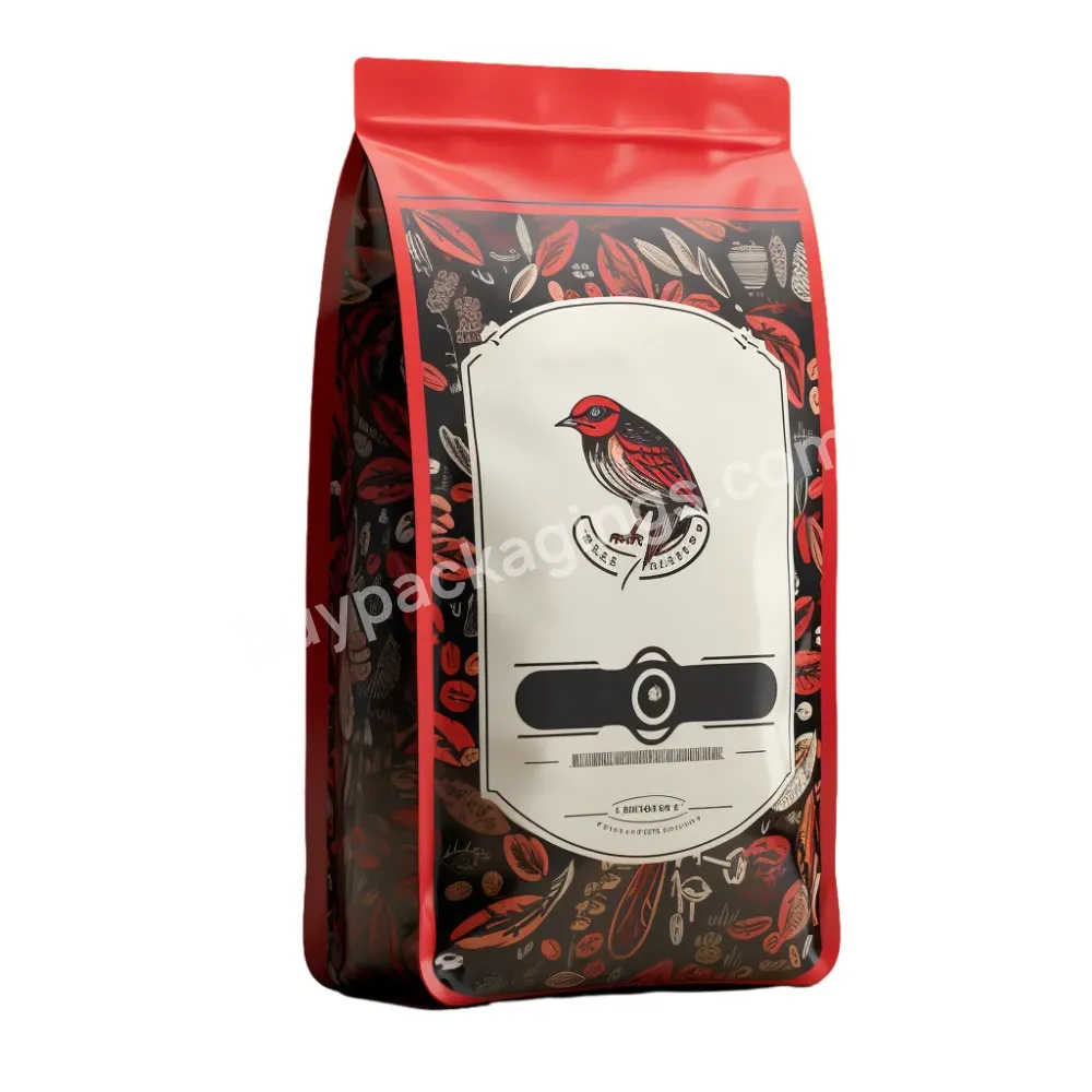 Custom Printed Coffee Beans Plastic Zipper Flat Box Square Bottom Eight Side Frosted Glossy Finish Recyclable Gray Coffee Bags