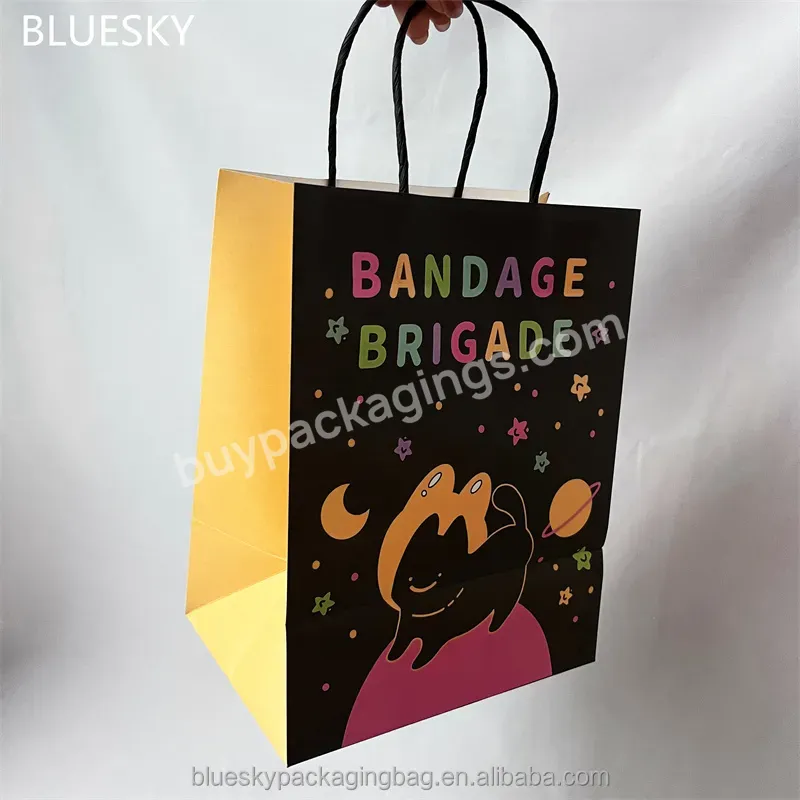 Custom Printed Colorful Cute Logo All Sides Cardboard Packaging White Kraft Gift Shopping Paper Bag
