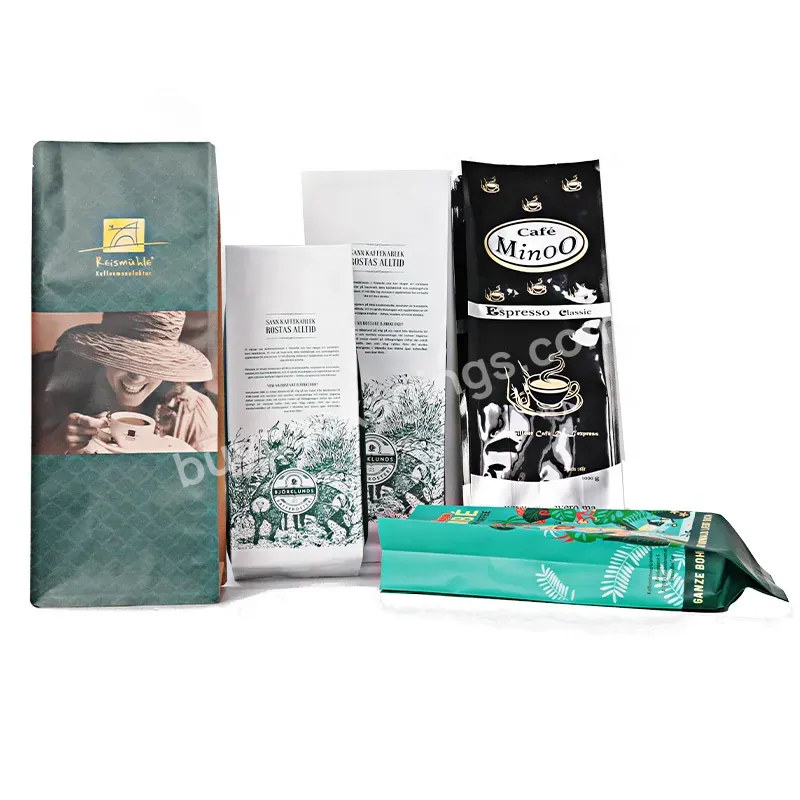 Custom Printed Compostable Flat Bottom 8 Sides Kraft Paper Coffee Bags /coffe Bag Packaging