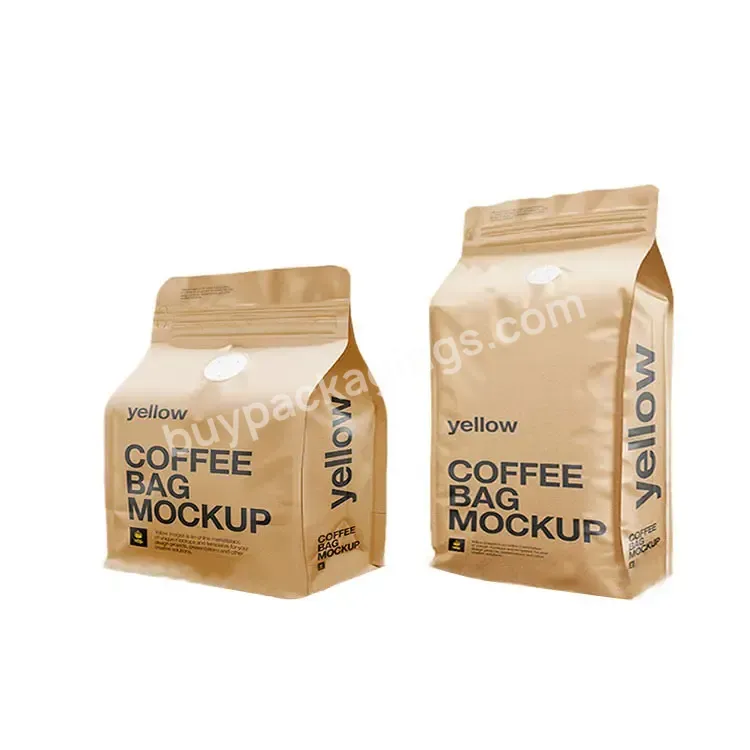 Custom Printed Design Packing 500 Brown Kraft Flat Bottom Paper Empty Bean Packaging Coffee Bag With Valve Ziplock