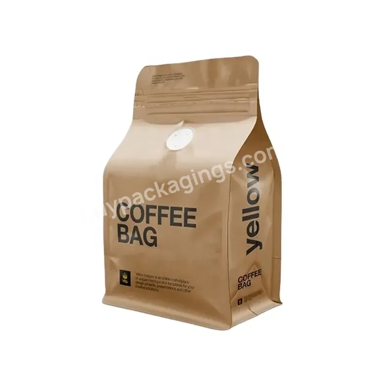 Custom Printed Design Packing 500 Brown Kraft Flat Bottom Paper Empty Bean Packaging Coffee Bag With Valve Ziplock