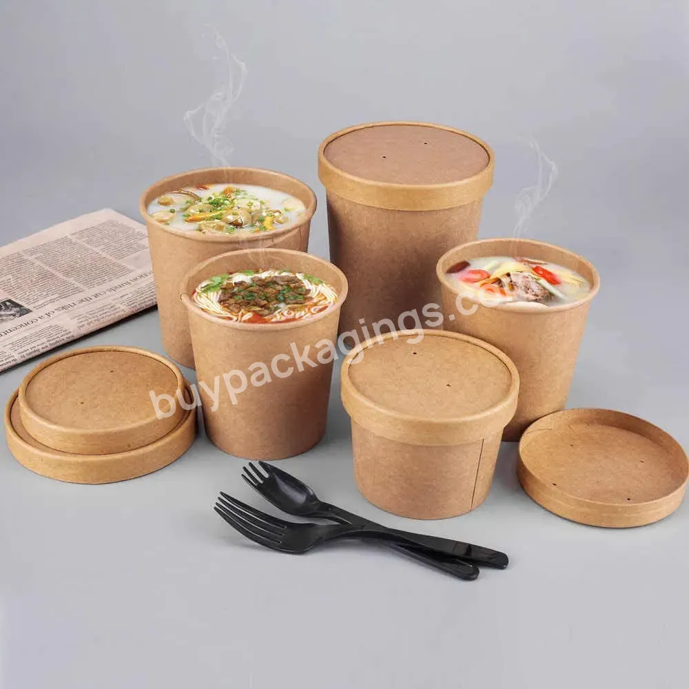 Custom Printed Disposable Restaurant Food Packaging Hot Soup Bowls,Kraft Paper Soup Cup With Lid