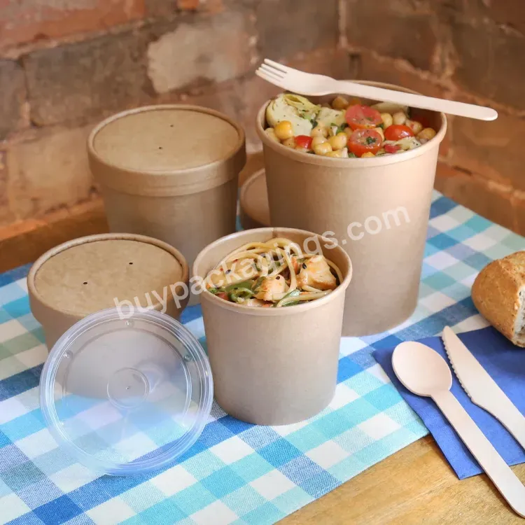 Custom Printed Disposable Restaurant Food Packaging Hot Soup Bowls,Kraft Paper Soup Cup With Lid