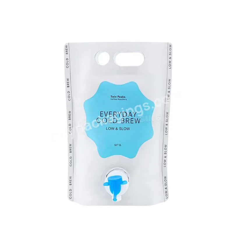 Custom Printed Eco Folding Plastic Pouch Bib Double Flat Bottom Beverage Bag With Valve Stand Up Water Bag With Tap Bag In Box