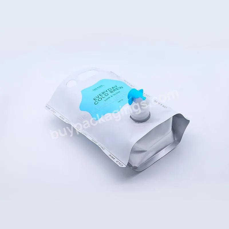 Custom Printed Eco Folding Plastic Pouch Bib Double Flat Bottom Beverage Bag With Valve Stand Up Water Bag With Tap Bag In Box