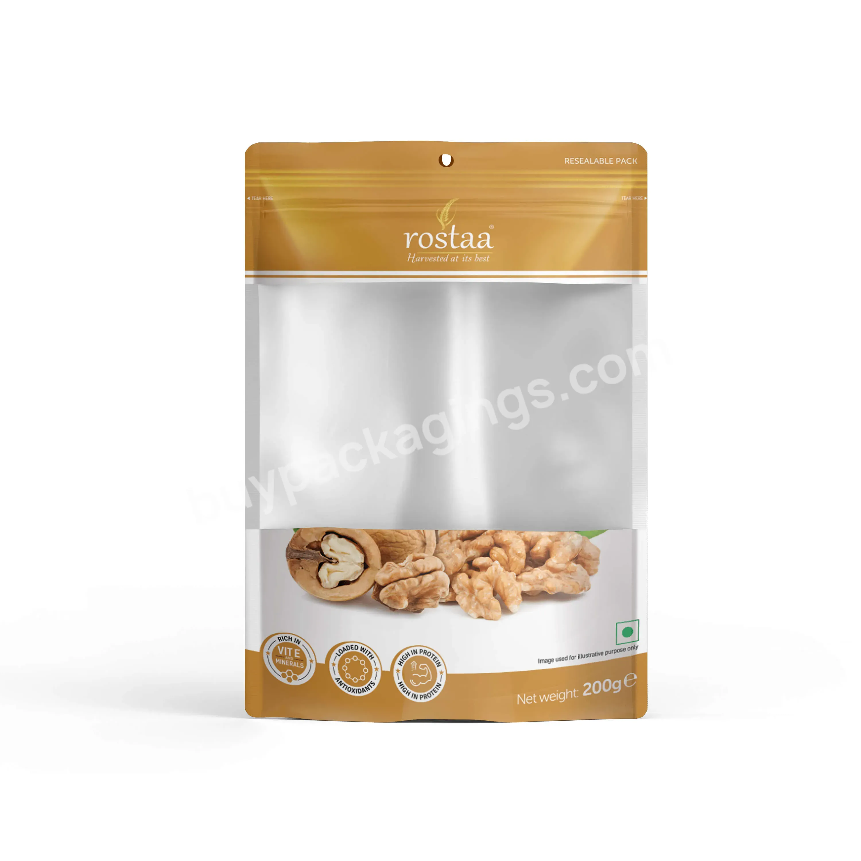 Custom Printed Eco Friendly Biodegradable Kraft Paper Bags Plastic Food Candy Walnut Foil Peanut Nylon Snack Packaging Bags