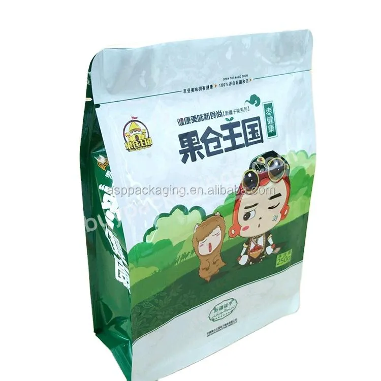 Custom Printed Eco Friendly Resealable Zipper Biscuit Nuts Oatmeal Dried Plastic Composite Flat Bottom Food Packaging Bag