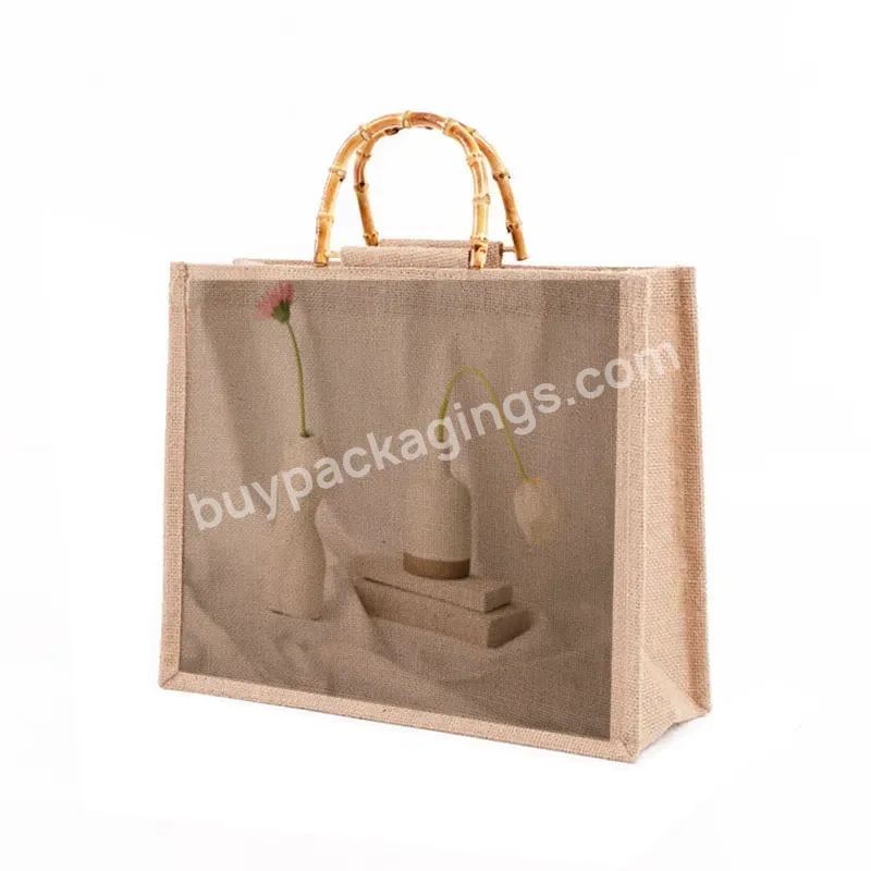 Custom Printed Eco Organic Reusable Plain Large Shopping Tote Burlap Jute Bag With Handles