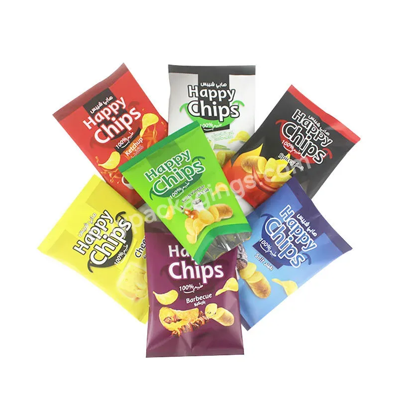 Custom Printed Edible Snack Food Packaging Pillow Pouches Empty Plastic Aluminum Foil Mylar Plantain Banana Potato Chip Bags