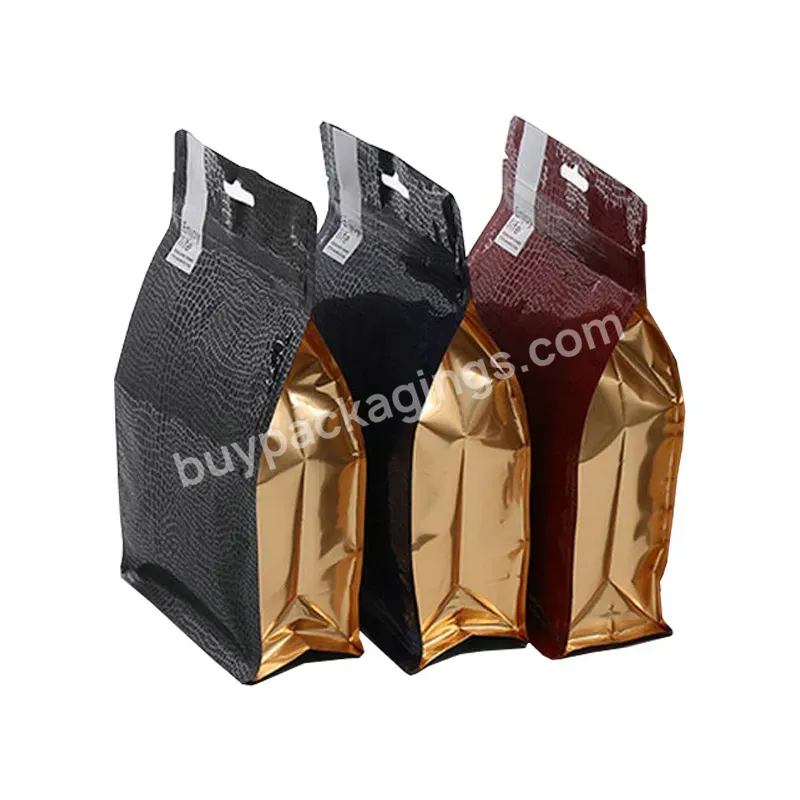 Custom Printed Eight Side Seal Aluminum Foil Stand Up Pouch Coffee Packaging Bags With Valve And Zipper