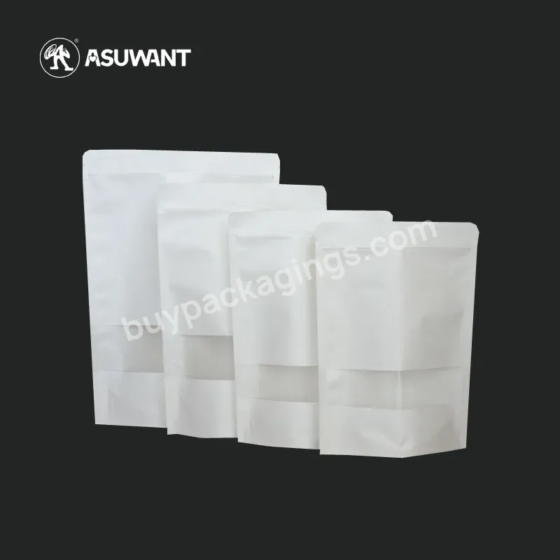Custom Printed Fast Food Stand Up Pouch Three Side Sealed White Kraft Paper Bags For Food