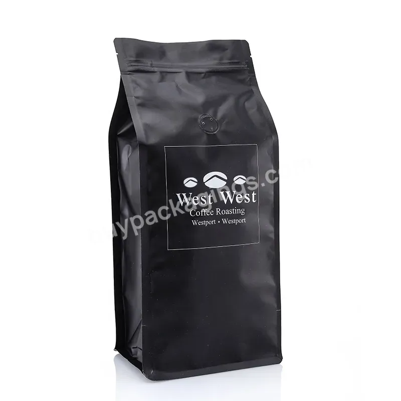 Custom Printed Flat Bottom Coffee Bean Powder Packaging Bag With Zipper For Coffee Packaging Quad Seal Bag Food Packaging Bag