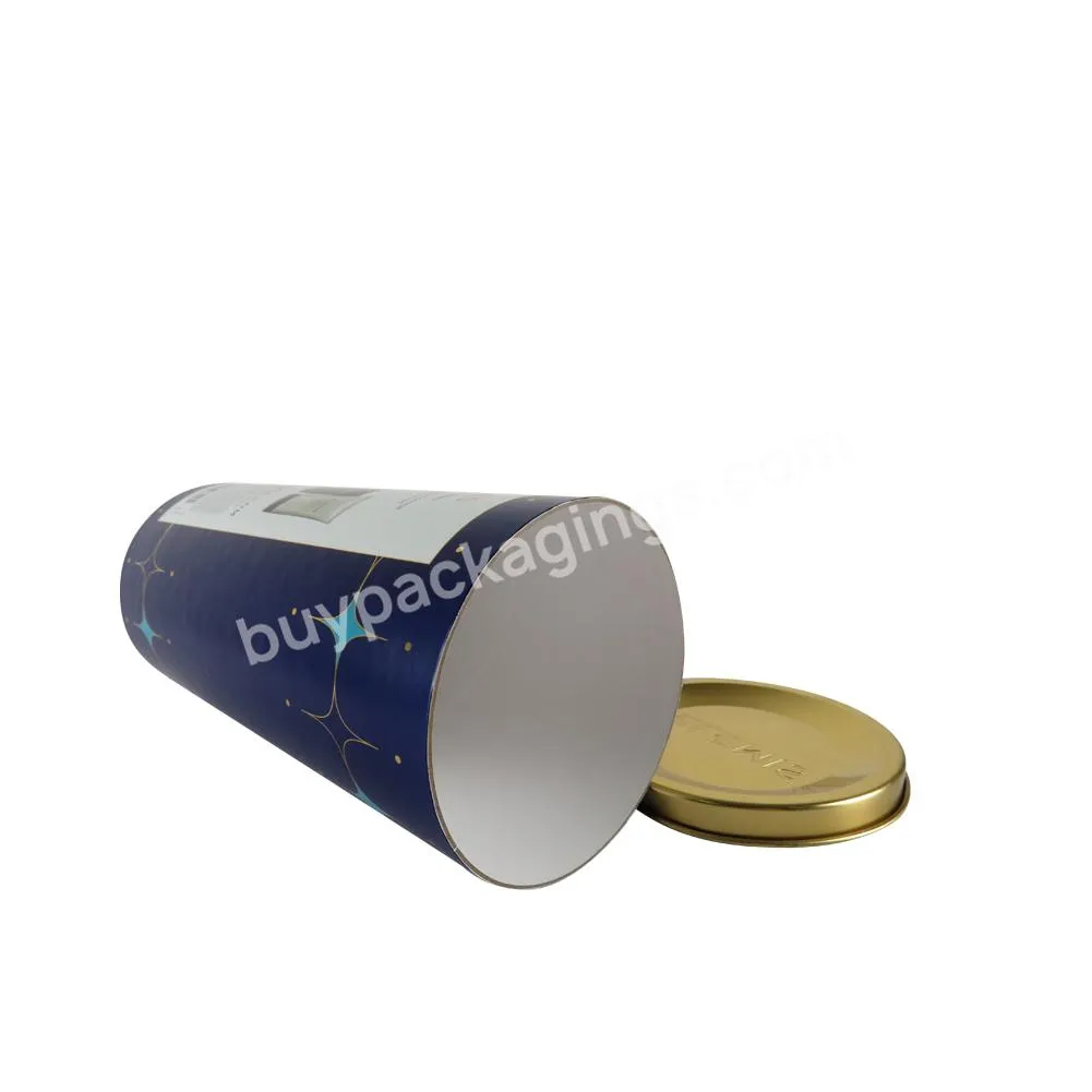 Custom Printed Foil Lined Cardboard Tube Containers Blue Cosmetic Round Cylinder Packaging Box