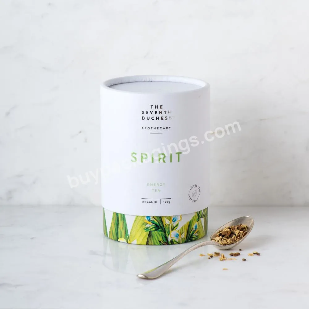 Custom Printed Food Grade Cylinder Shaped Cardboard Tin Tube Packaging For Tea Leaf Canister