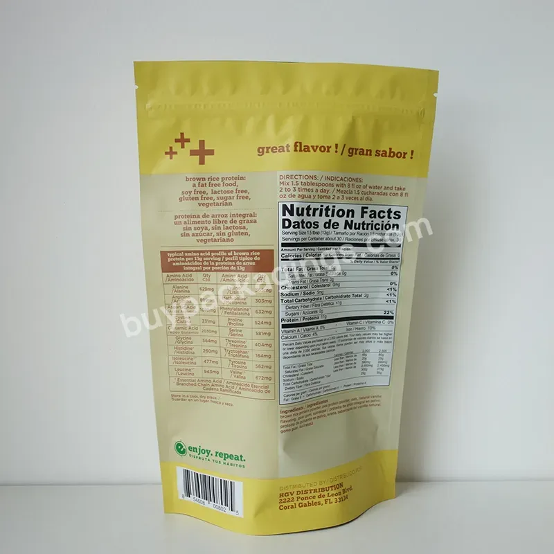 Custom Printed Food Grade Flexible Plastic Stand Up Whey Protein Powder Packaging Bags