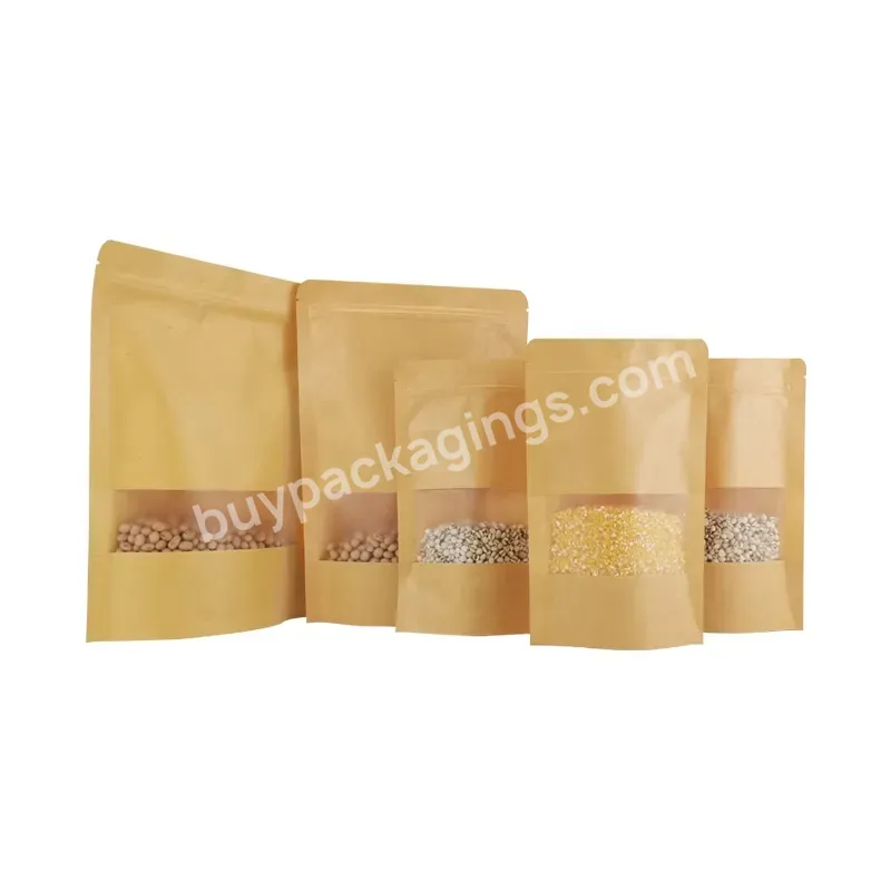 Custom Printed Food Packaging Kraft Paper Zipper Bag With Window /frosted Window Kraft Paper Pouch For Cashews