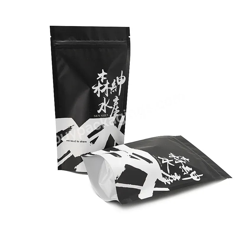 Custom Printed Frosted Matte Black Tea Packaging Aluminum Foil Mylar Stand Up Zip Lock Pouch Bag