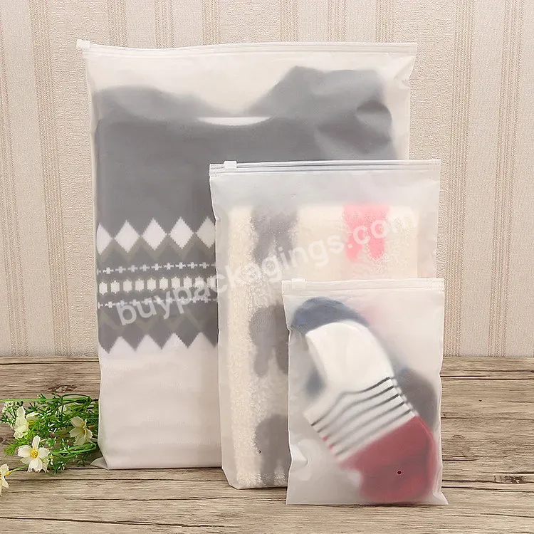 Custom Printed Frosted Plastic Waterproof Cosmetic With Slider Zipper Bag For Clothing Packaging
