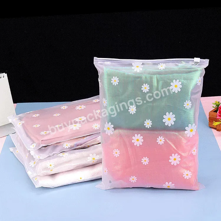 Custom Printed Frosted Plastic Waterproof Cosmetic With Slider Zipper Bag For Clothing Packaging