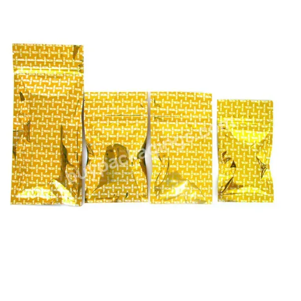 Custom Printed Glossy Gold Finish Mylar Foil Flat Resealable Zipper Bags / Gold Colored Glossy Shinny Plastic Bag