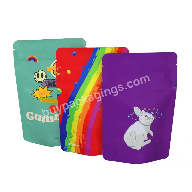 Custom Printed Gummies Standup Mylar Ziplock Bags Cp 3.5g Matte Resealable Satchet Child Resistant Mylar Bag Standup Pouch3.5g