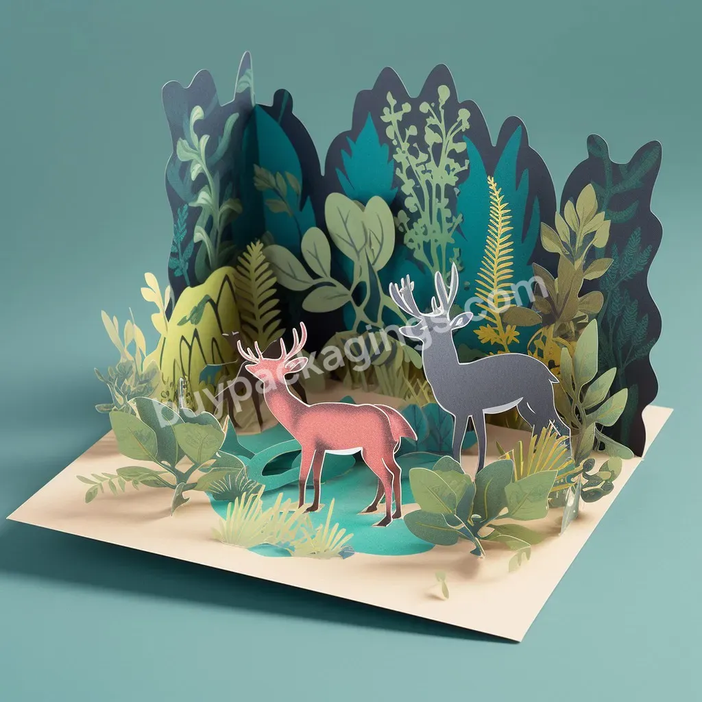 Custom Printed Handmade Pop Up Card Holiday Greeting Cards With Envelopes