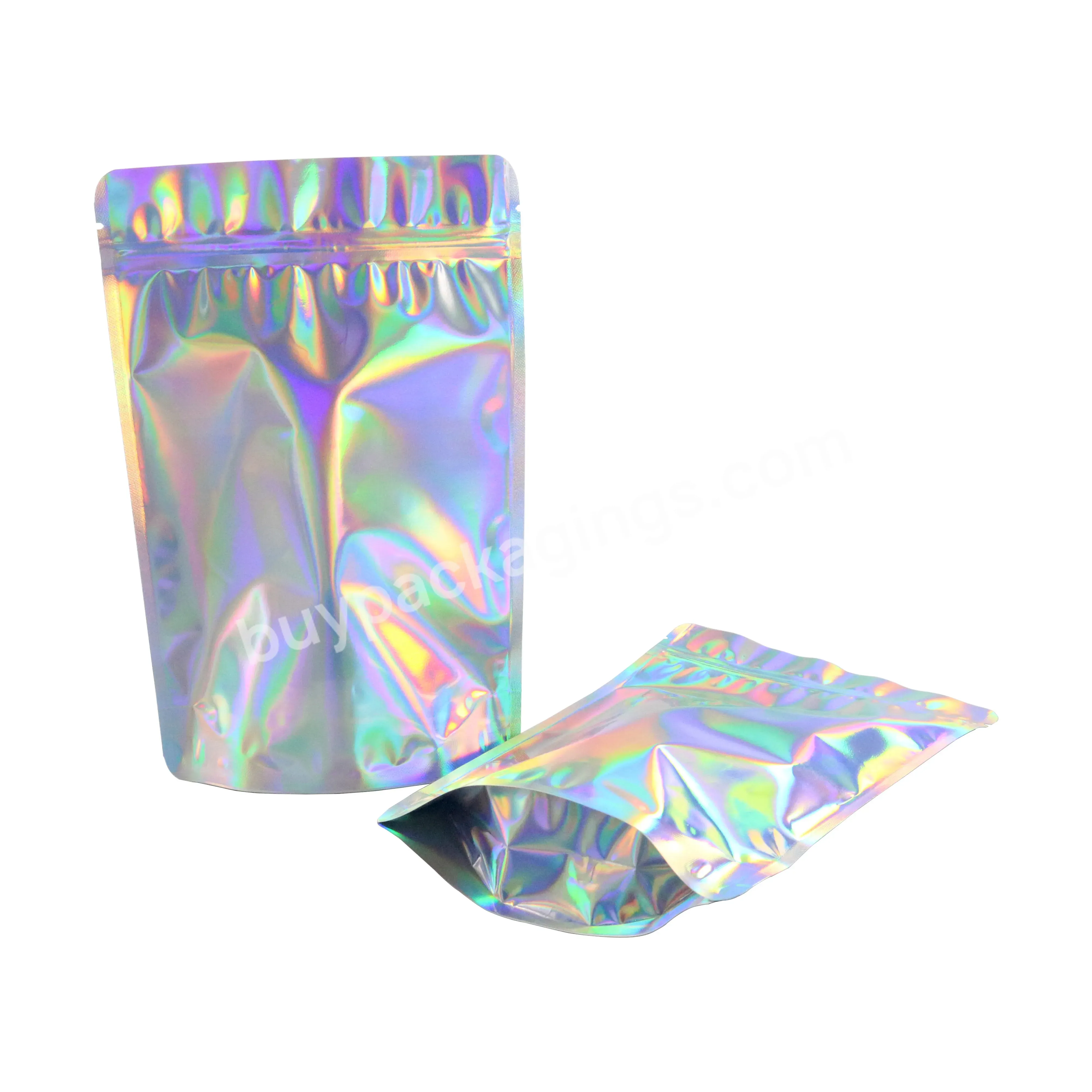 Custom Printed Holographic Matte Blank Plastic Bags Stand Up Pouch Resealable Aluminum Foil Zip Lock Mylar Bags
