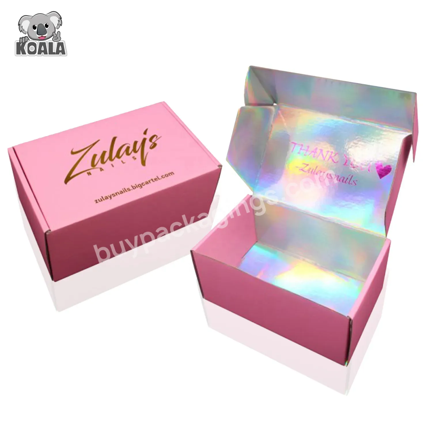 Custom Printed Large Luxury Glitter Holographic Pink Corrugated Wig Underwear Clothing Shipping Mailer Packaging Box
