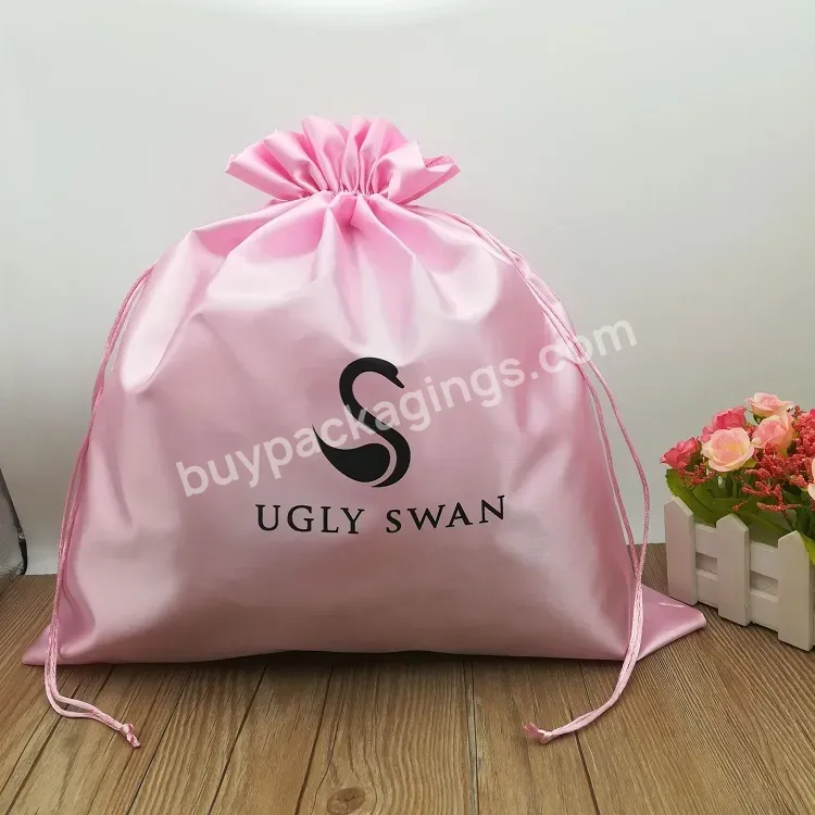 Custom Printed Large Pink Satin Bag Pouch For Clothing