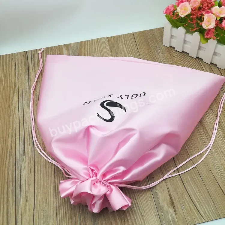 Custom Printed Large Pink Satin Bag Pouch For Clothing