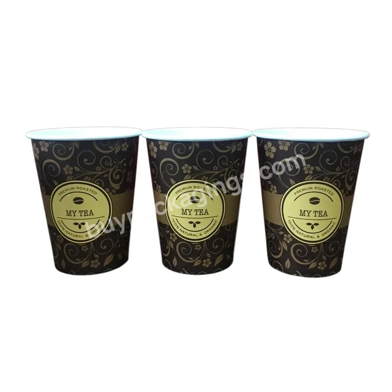 Custom Printed Logo 6oz 7oz 9oz 12oz 16oz 24oz 32oz Black Disposable Paper Hot Coffee Beverage Cup