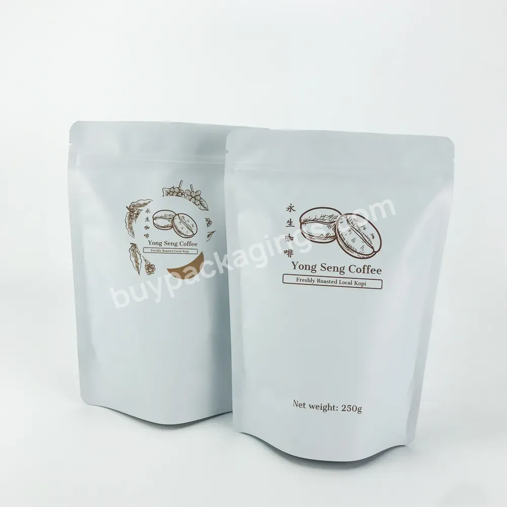 Custom Printed Logo Aluminum Laminated Foil Stand Up Zip Lock Pouch Zipper Coffee Bean Packaging Bag With Valve And Zipper