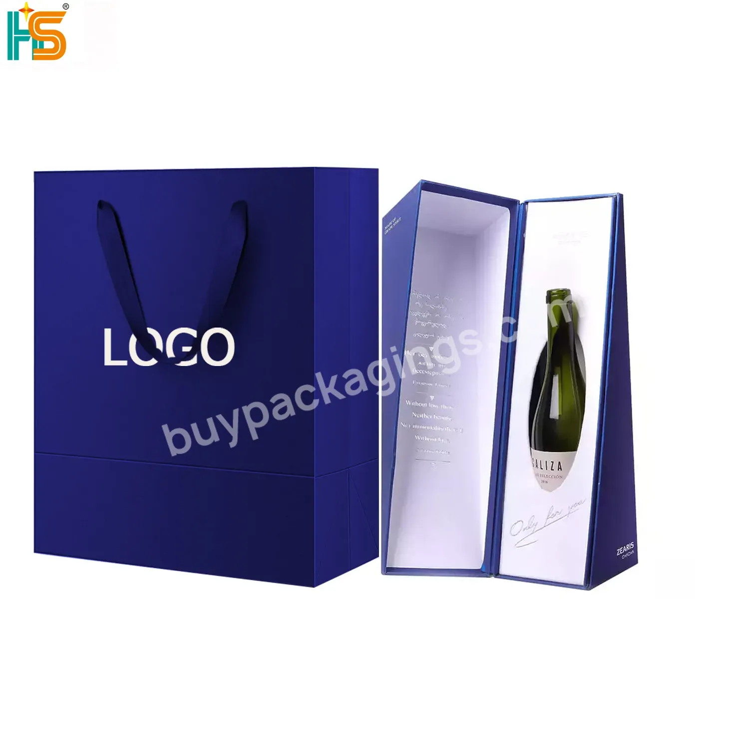 Custom Printed Logo Bag Box Packaging Boxes Luxury Blue Magnetic Red Wine Gift Box